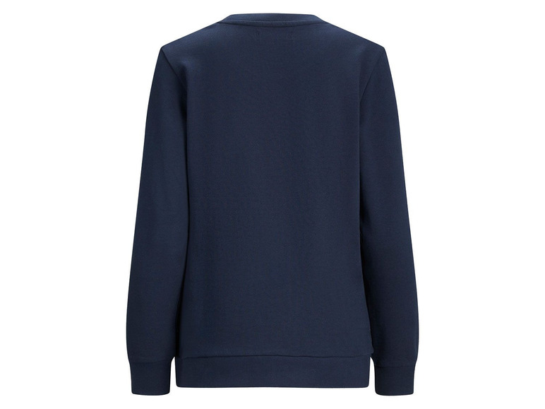 Donkerblauwe trui met lange mouwen.