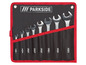 Een set Parkside-steeksleutels met een rode opbergzak.