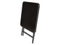 Een zwarte, opklapbare tafel met een metalen frame.