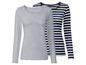 Twee longsleeve shirts, één grijs en één gestreept.