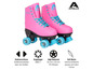 Roze inline skates van Apollo met blauwe wielen en verstelbare maat.