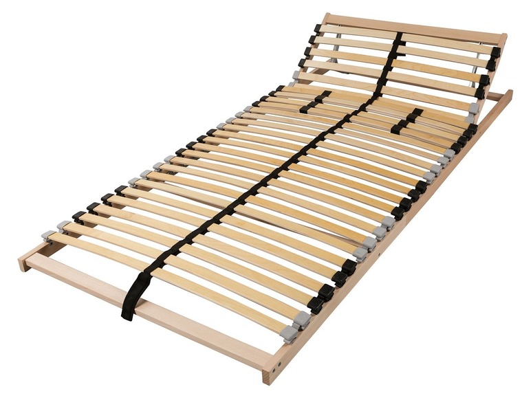 Een houten lattenbodem voor een bed.