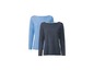 Twee longsleeves: een gestreepte donkerblauwe en een effen lichtblauwe.