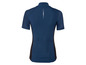 Een blauw fietsshirt met korte mouwen.