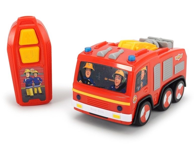 Een rode brandweerwagen op afstand bestuurd met een Fireman Sam ontwerp.