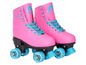 Roze quad skates met blauwe wielen en 'Apollo' logo.
