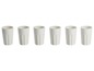 Zes witte glazen met geribbelde textuur.