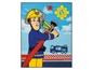 Een vloerkleed met brandweerman Sam, een brandweerwagen en een slang.