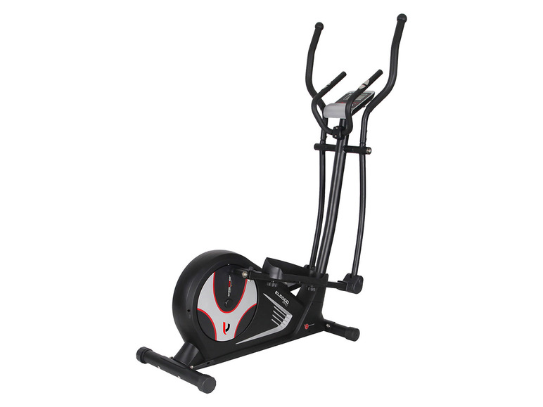 Een zwarte crosstrainer van het merk Elliptical.