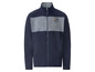 Een donkerblauwe fleece trui met grijze accenten en Discovery Team logo.