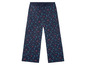 Donkerblauwe broek met palmbomenprint.
