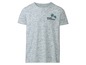 Een lichtblauw T-shirt met een Miami Beachside print.
