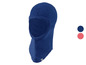 Een blauwe fleece balaclava voor de winter.