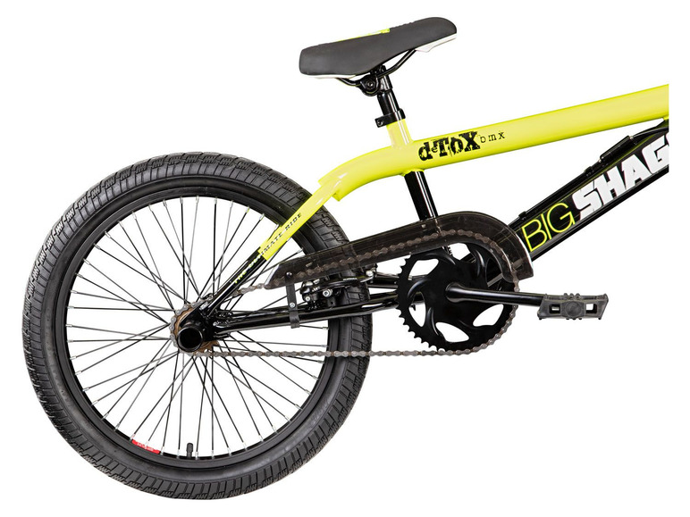 Een gele Big Shark dToX BMX-fiets