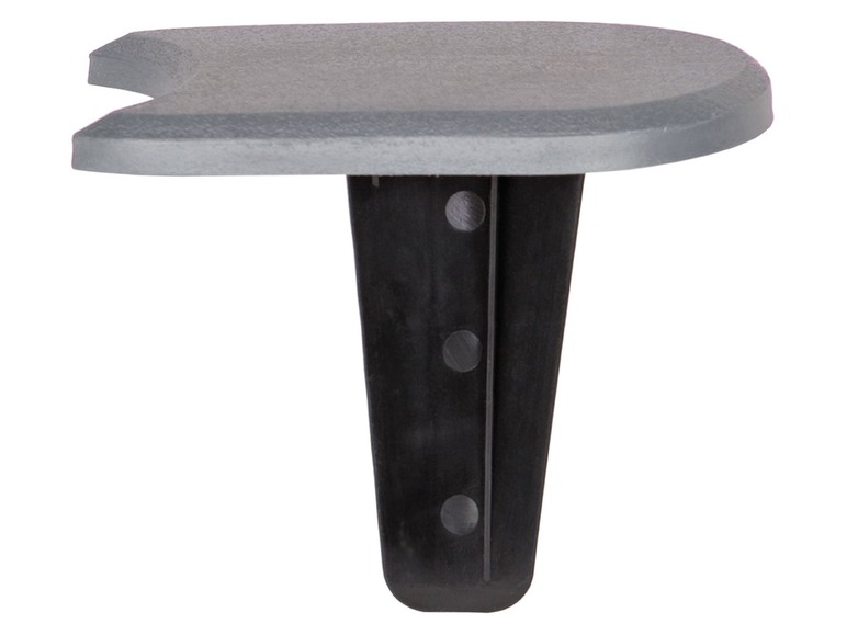 Een grijze stoelpoten met een zwarte voet.