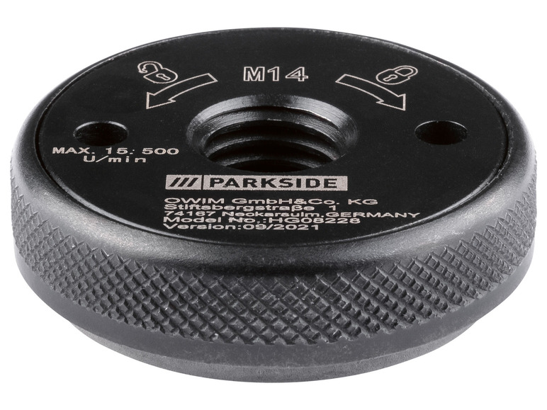 Een zwarte Parkside schijf met een M14 aansluiting.