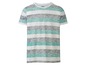 Een wit gestreept T-shirt van Livergy met turquoise en grijs.