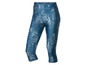 Blauwe sportlegging met een gebleekt patroon.