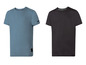 Twee effen T-shirts met korte mouwen in blauw en zwart.