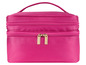 Een roze toilettas met een handvat.