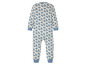 Een baby-onesie met blauwe 'Hi'-spreuken