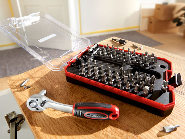 Een set van Parkside schroevendraaierbits met een ratel.