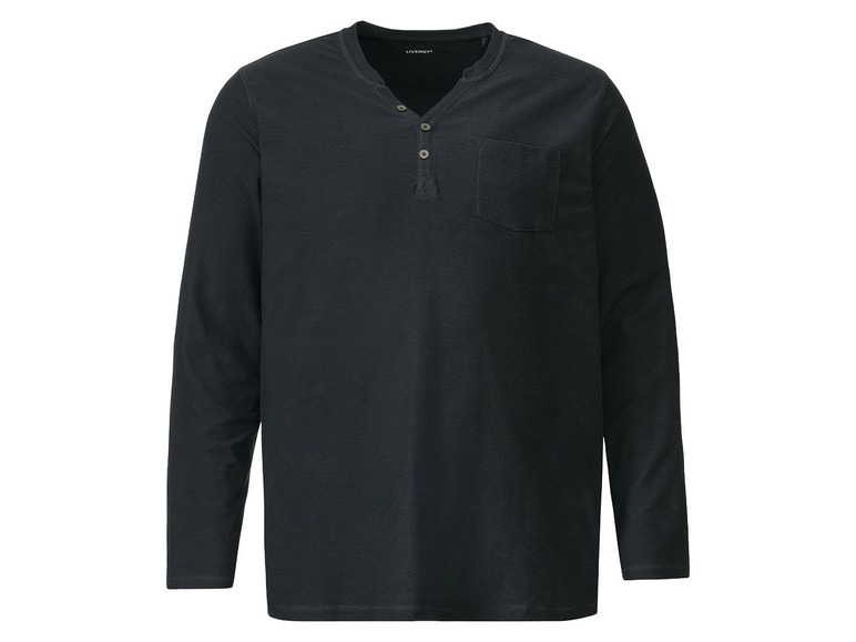 Zwart longsleeve T-shirt met knoopsluiting en borstzak.