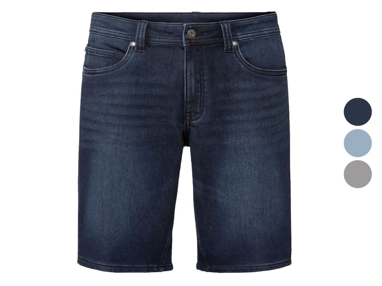 Donkerblauwe spijkerbroek shorts.