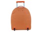 Een oranje koffer met wielen