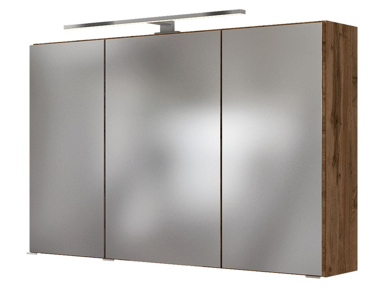Badkamerkast met spiegeldeuren en geïntegreerde verlichting.
