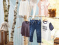 Kinderkleding met jeans, shirts en een gestreept shirt.