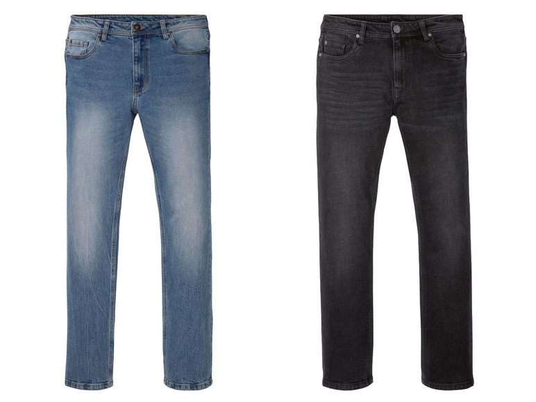 Twee paar jeans, één in blauwe en één in zwarte kleur.