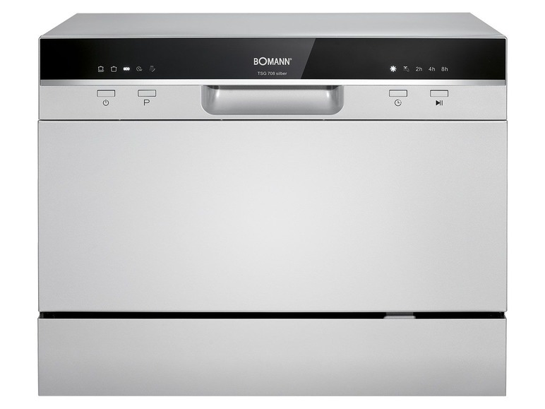 Een zilveren vaatwasser van Bomann met een digitaal display.