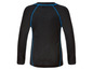 Een zwart longsleeve shirt met blauwe accenten.