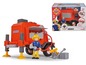 Een rode brandweerwagen met een figuur van Brandweerman Sam en accessoires van Simba.