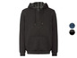 Zwarte hoodie met rits en capuchon, omkeerbaar met geruite voering.