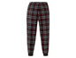 Zwarte pyjamabroek met rood en wit geruite print.