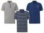 Drie polo shirts: een grijs, een gestreept en een blauwe met een AL California logo.