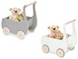 Twee houten loopwagens met teddyberen en ballen