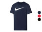 Een donkerblauw Nike T-shirt met een wit logo.