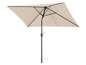 Beige parasol met een zwarte metalen paal.