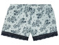 Kort broekje met bloemenprint en zwarte kant.