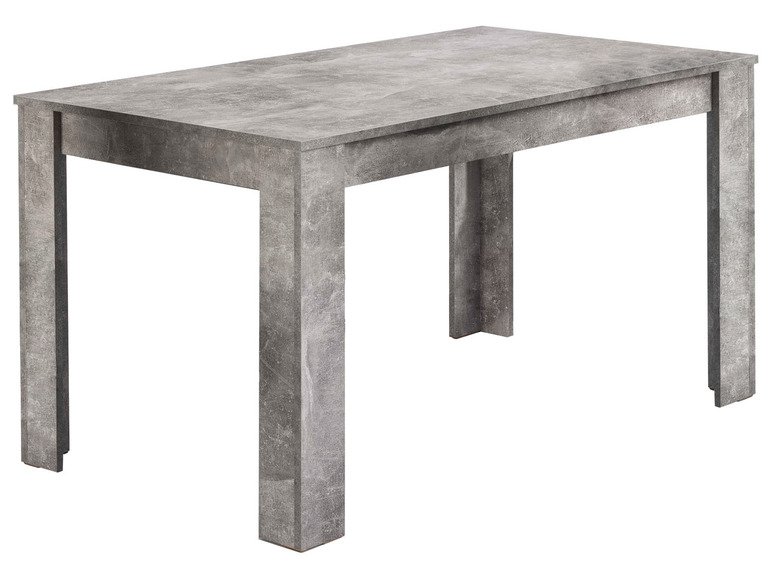 Een rechthoekige tafel met een betonlook afwerking.