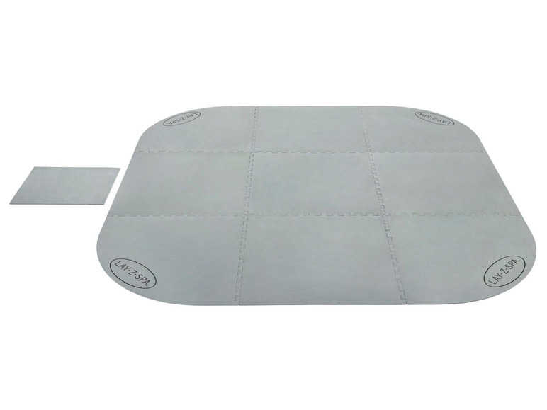 Een set grijze Lay-Z-Spa vloermatten voor buiten.