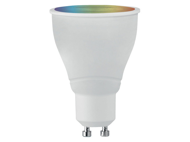 Een witte LED-lamp met een RGB-kleurenpalet.