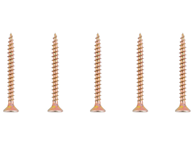 Vijf schroeven op een witte achtergrond.