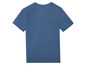 Een donkerblauw T-shirt met korte mouwen.