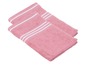 Twee roze handdoeken met witte strepen.