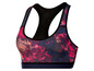 Sportbeha met abstract print in roze en blauw.
