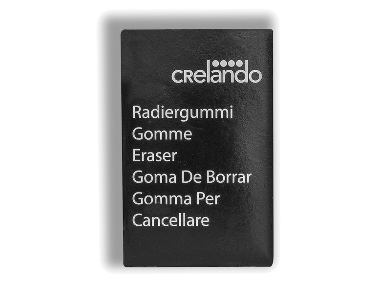 Een zwart pakketje met de naam 'crelando' en verschillende termen voor 'gum'.